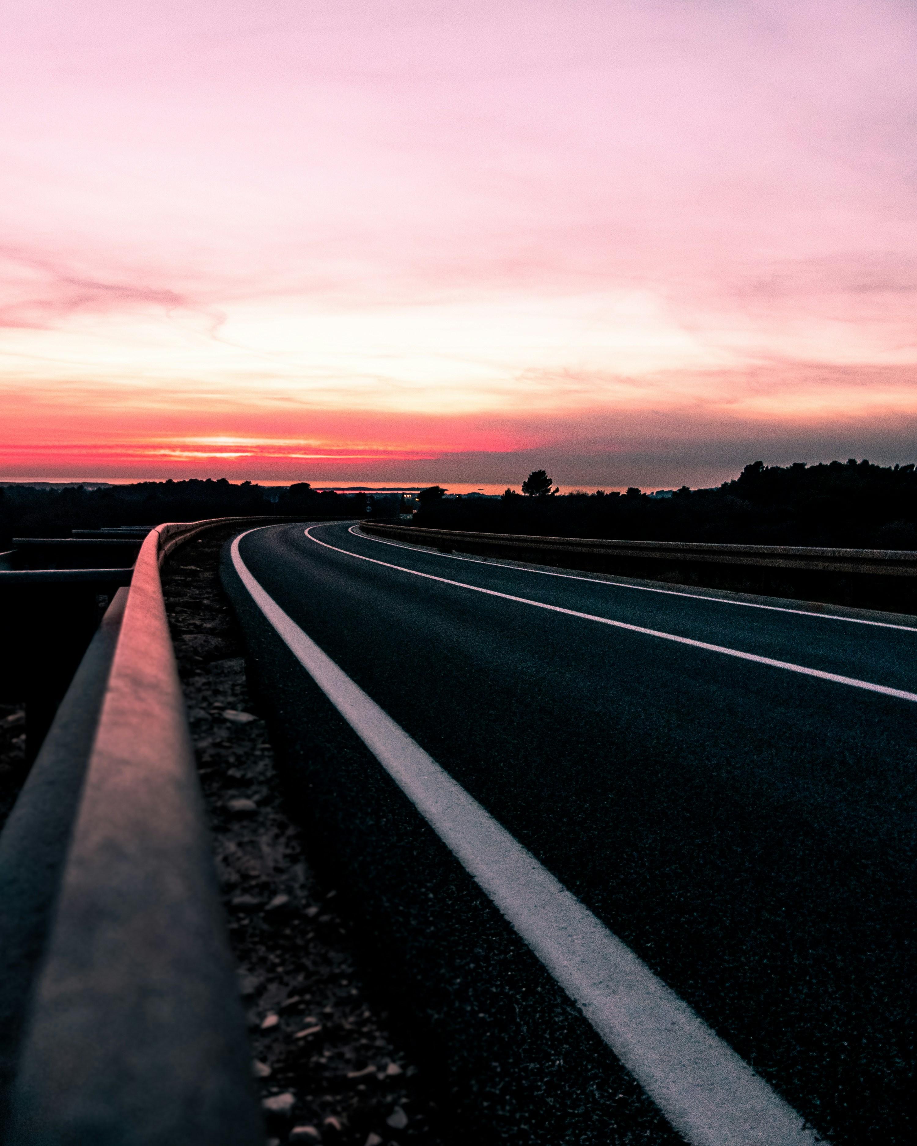 An open highway at golden hour